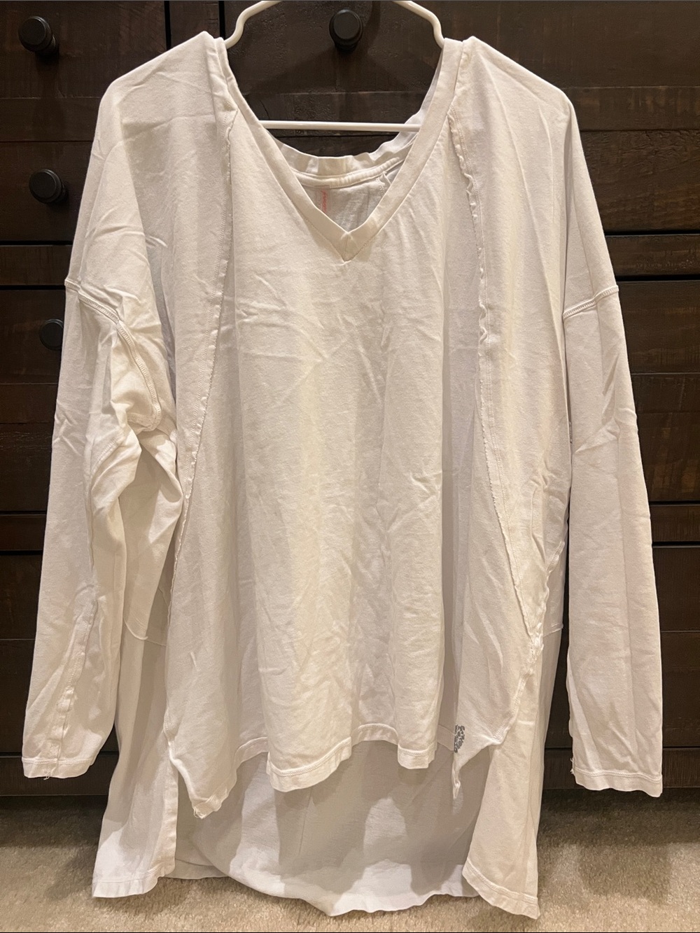 Free People White V-Neck Long Sleeve Top